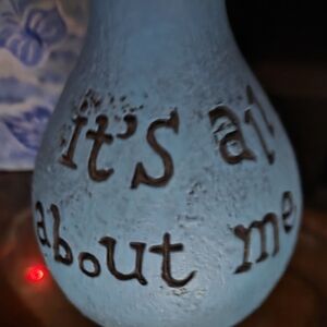 Blue Decorative Vase with Text